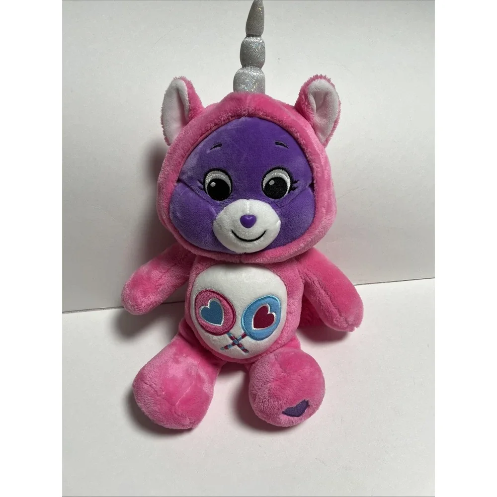 Care Bears Share Bear Unicorn Hoodie Lollipops Hearts Pink Purple Plush 14